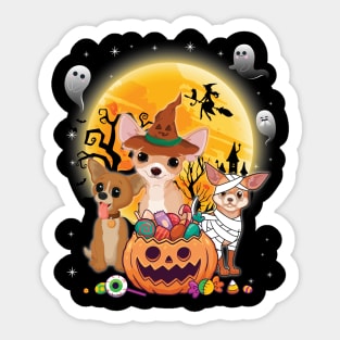 Chihuahua Dog Mummy Witch Moon Ghosts Happy Halloween Thanksgiving Merry Christmas Day Sticker